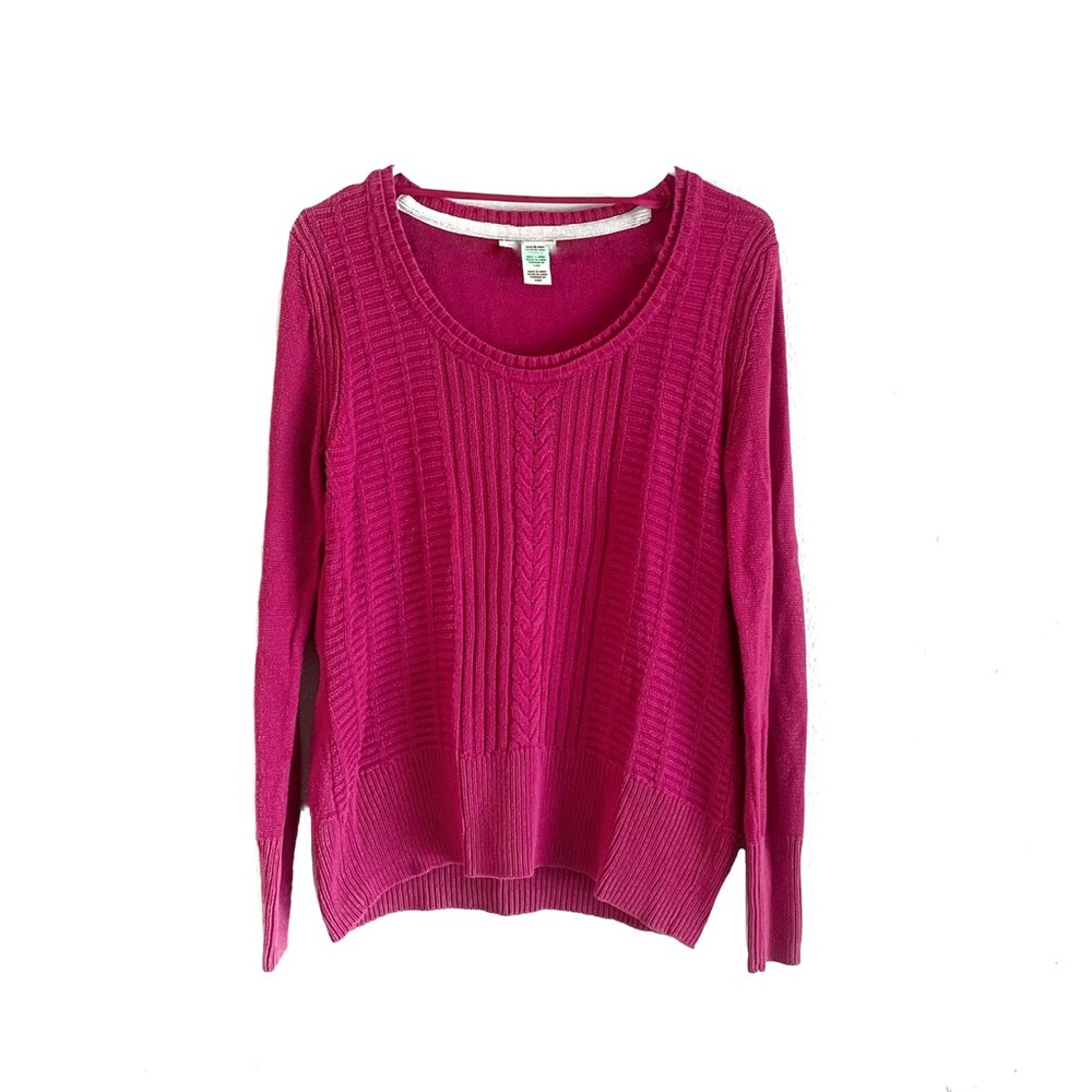 💋DKNY Jeans Y2K Style Cable Knit Hot Pink Crewneck Sweater Top